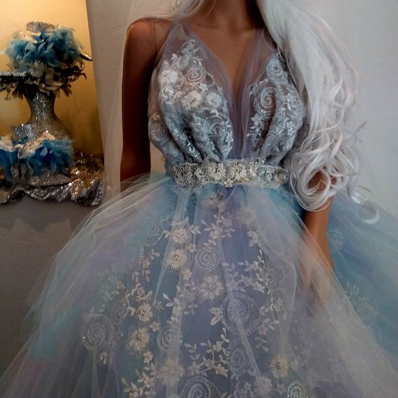 MORWENNA Lavender White & Blue Boho Woodland Fairy Wedding Ballgown Set - Picture 5 of 15